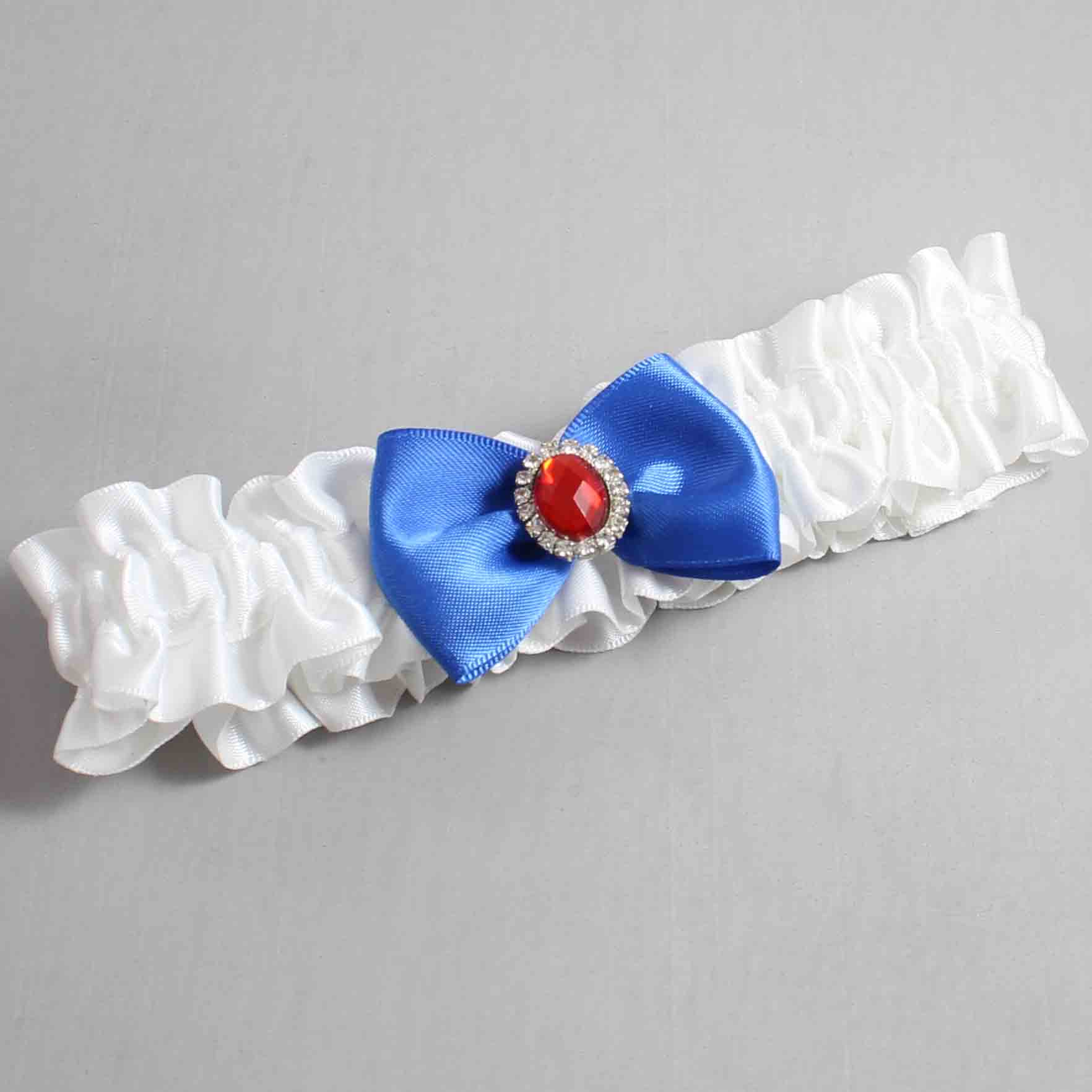 White and Royal Blue Satin Wedding Garter / White Wedding Garters / Wedding Garter / Custom Wedding Garter / Bridal Garter / Prom Garter / Linda Joyce Couture / Personalized Garter / Personalized Wedding Garter / Personalized Prom Garter
