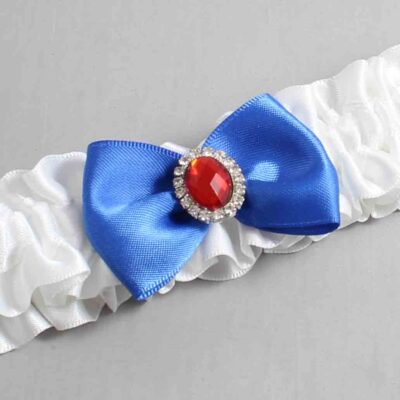 White and Royal Blue Satin Wedding Garter / White Wedding Garters / Wedding Garter / Custom Wedding Garter / Bridal Garter / Prom Garter / Linda Joyce Couture / Personalized Garter / Personalized Wedding Garter / Personalized Prom Garter