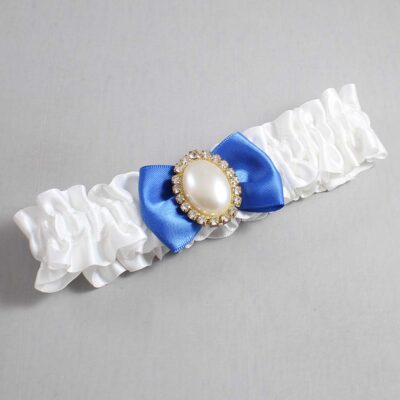 White and Royal Blue Satin Wedding Garter / White Wedding Garters / Wedding Garter / Custom Wedding Garter / Bridal Garter / Prom Garter / Linda Joyce Couture / Personalized Garter / Personalized Wedding Garter / Personalized Prom Garter