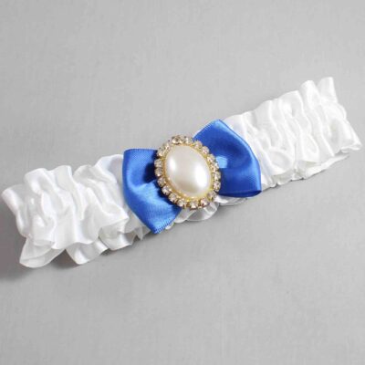 White and Royal Blue Satin Wedding Garter / White Wedding Garters / Wedding Garter / Custom Wedding Garter / Bridal Garter / Prom Garter / Linda Joyce Couture / Personalized Garter / Personalized Wedding Garter / Personalized Prom Garter