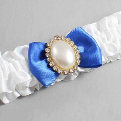 White and Royal Blue Satin Wedding Garter / White Wedding Garters / Wedding Garter / Custom Wedding Garter / Bridal Garter / Prom Garter / Linda Joyce Couture / Personalized Garter / Personalized Wedding Garter / Personalized Prom Garter
