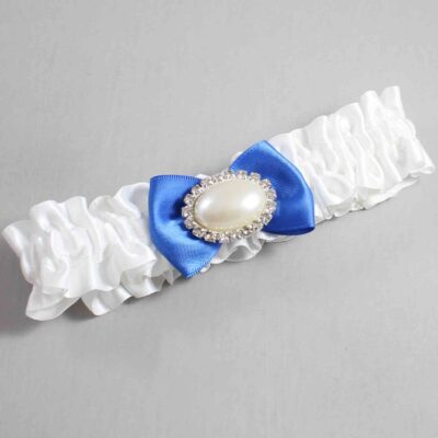 White and Royal Blue Satin Wedding Garter / White Wedding Garters / Wedding Garter / Custom Wedding Garter / Bridal Garter / Prom Garter / Linda Joyce Couture / Personalized Garter / Personalized Wedding Garter / Personalized Prom Garter