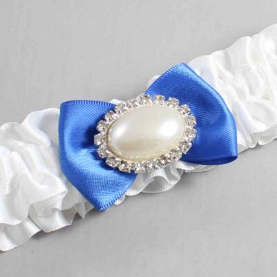 White and Royal Blue Satin Wedding Garter / White Wedding Garters / Wedding Garter / Custom Wedding Garter / Bridal Garter / Prom Garter / Linda Joyce Couture / Personalized Garter / Personalized Wedding Garter / Personalized Prom Garter