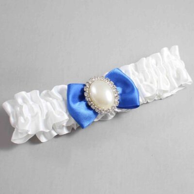 White and Royal Blue Satin Wedding Garter / White Wedding Garters / Wedding Garter / Custom Wedding Garter / Bridal Garter / Prom Garter / Linda Joyce Couture / Personalized Garter / Personalized Wedding Garter / Personalized Prom Garter