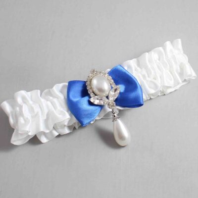 White and Royal Blue Satin Wedding Garter / White Wedding Garters / Wedding Garter / Custom Wedding Garter / Bridal Garter / Prom Garter / Linda Joyce Couture / Personalized Garter / Personalized Wedding Garter / Personalized Prom Garter