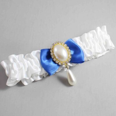 White and Royal Blue Satin Wedding Garter / White Wedding Garters / Wedding Garter / Custom Wedding Garter / Bridal Garter / Prom Garter / Linda Joyce Couture / Personalized Garter / Personalized Wedding Garter / Personalized Prom Garter