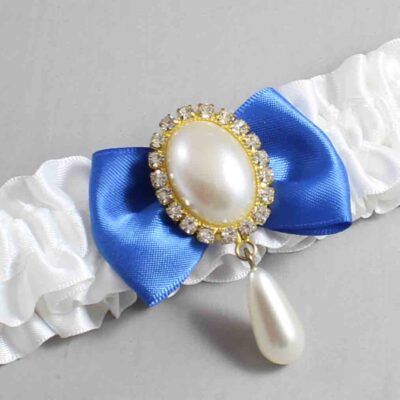 White and Royal Blue Satin Wedding Garter / White Wedding Garters / Wedding Garter / Custom Wedding Garter / Bridal Garter / Prom Garter / Linda Joyce Couture / Personalized Garter / Personalized Wedding Garter / Personalized Prom Garter