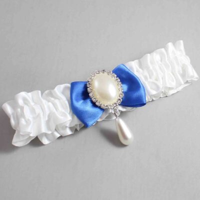 White and Royal Blue Satin Wedding Garter / White Wedding Garters / Wedding Garter / Custom Wedding Garter / Bridal Garter / Prom Garter / Linda Joyce Couture / Personalized Garter / Personalized Wedding Garter / Personalized Prom Garter