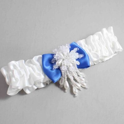 White and Royal Blue Satin Wedding Garter / White Wedding Garters / Wedding Garter / Custom Wedding Garter / Bridal Garter / Prom Garter / Linda Joyce Couture / Personalized Garter / Personalized Wedding Garter / Personalized Prom Garter