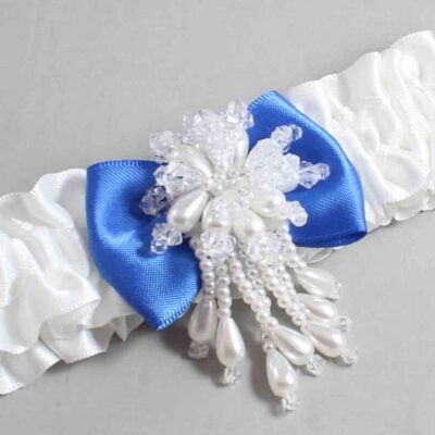 White and Royal Blue Satin Wedding Garter / White Wedding Garters / Wedding Garter / Custom Wedding Garter / Bridal Garter / Prom Garter / Linda Joyce Couture / Personalized Garter / Personalized Wedding Garter / Personalized Prom Garter
