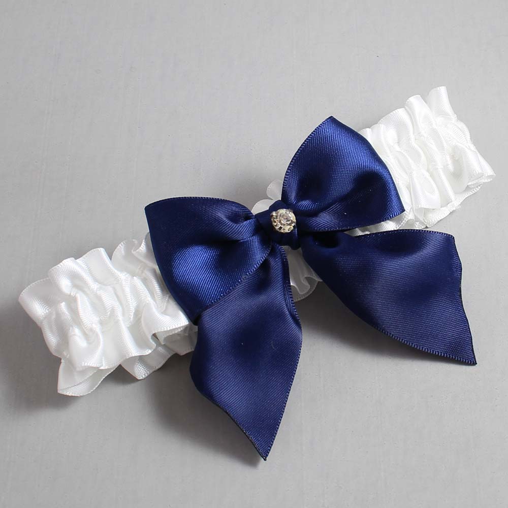 White and Navy Blue Satin Wedding Garter / White and Blue Wedding Garters / Wedding Garter / Custom Wedding Garter / Bridal Garter / Prom Garter / Linda Joyce Couture / Personalized Garter / Personalized Wedding Garter / Personalized Prom Garter