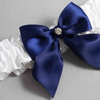 White and Navy Blue Satin Wedding Garter / White and Blue Wedding Garters / Wedding Garter / Custom Wedding Garter / Bridal Garter / Prom Garter / Linda Joyce Couture / Personalized Garter / Personalized Wedding Garter / Personalized Prom Garter