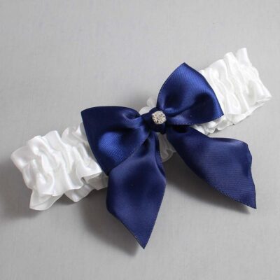 White and Navy Blue Satin Wedding Garter / White and Blue Wedding Garters / Wedding Garter / Custom Wedding Garter / Bridal Garter / Prom Garter / Linda Joyce Couture / Personalized Garter / Personalized Wedding Garter / Personalized Prom Garter