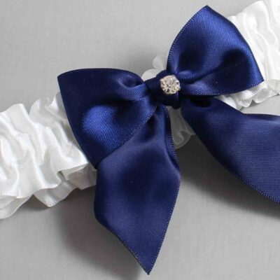 White and Navy Blue Satin Wedding Garter / White and Blue Wedding Garters / Wedding Garter / Custom Wedding Garter / Bridal Garter / Prom Garter / Linda Joyce Couture / Personalized Garter / Personalized Wedding Garter / Personalized Prom Garter