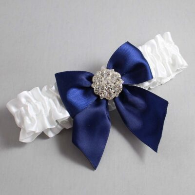 White and Navy Blue Satin Wedding Garter / White and Blue Wedding Garters / Wedding Garter / Custom Wedding Garter / Bridal Garter / Prom Garter / Linda Joyce Couture / Personalized Garter / Personalized Wedding Garter / Personalized Prom Garter
