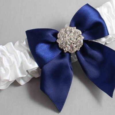 White and Navy Blue Satin Wedding Garter / White and Blue Wedding Garters / Wedding Garter / Custom Wedding Garter / Bridal Garter / Prom Garter / Linda Joyce Couture / Personalized Garter / Personalized Wedding Garter / Personalized Prom Garter