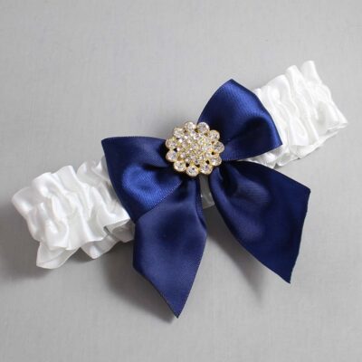White and Navy Blue Satin Wedding Garter / White and Blue Wedding Garters / Wedding Garter / Custom Wedding Garter / Bridal Garter / Prom Garter / Linda Joyce Couture / Personalized Garter / Personalized Wedding Garter / Personalized Prom Garter