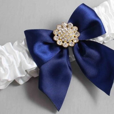 White and Navy Blue Satin Wedding Garter / White and Blue Wedding Garters / Wedding Garter / Custom Wedding Garter / Bridal Garter / Prom Garter / Linda Joyce Couture / Personalized Garter / Personalized Wedding Garter / Personalized Prom Garter