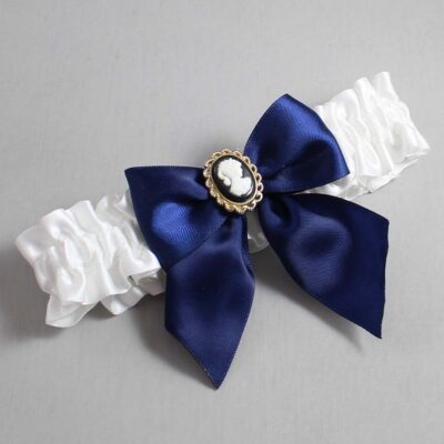 White and Navy Blue Satin Wedding Garter / White and Blue Wedding Garters / Wedding Garter / Custom Wedding Garter / Bridal Garter / Prom Garter / Linda Joyce Couture / Personalized Garter / Personalized Wedding Garter / Personalized Prom Garter