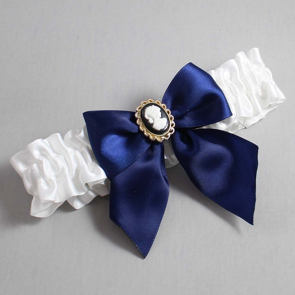 White and Navy Blue Satin Wedding Garter / White and Blue Wedding Garters / Wedding Garter / Custom Wedding Garter / Bridal Garter / Prom Garter / Linda Joyce Couture / Personalized Garter / Personalized Wedding Garter / Personalized Prom Garter