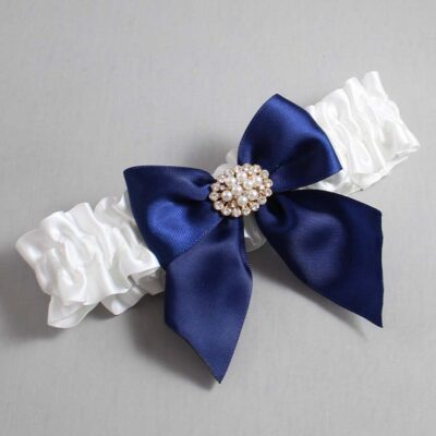 White and Navy Blue Satin Wedding Garter / White and Blue Wedding Garters / Wedding Garter / Custom Wedding Garter / Bridal Garter / Prom Garter / Linda Joyce Couture / Personalized Garter / Personalized Wedding Garter / Personalized Prom Garter