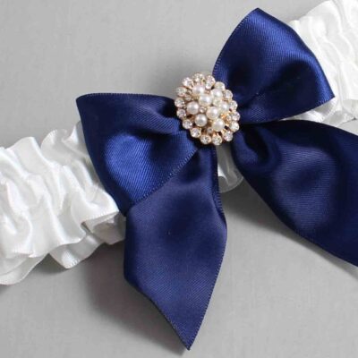 White and Navy Blue Satin Wedding Garter / White and Blue Wedding Garters / Wedding Garter / Custom Wedding Garter / Bridal Garter / Prom Garter / Linda Joyce Couture / Personalized Garter / Personalized Wedding Garter / Personalized Prom Garter
