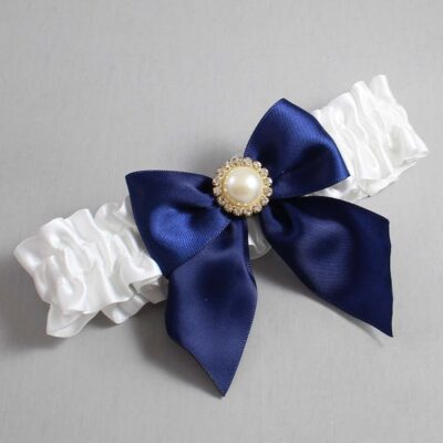 White and Navy Blue Satin Wedding Garter / White and Blue Wedding Garters / Wedding Garter / Custom Wedding Garter / Bridal Garter / Prom Garter / Linda Joyce Couture / Personalized Garter / Personalized Wedding Garter / Personalized Prom Garter