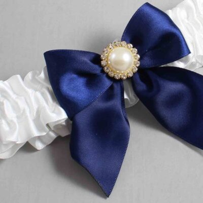 White and Navy Blue Satin Wedding Garter / White and Blue Wedding Garters / Wedding Garter / Custom Wedding Garter / Bridal Garter / Prom Garter / Linda Joyce Couture / Personalized Garter / Personalized Wedding Garter / Personalized Prom Garter