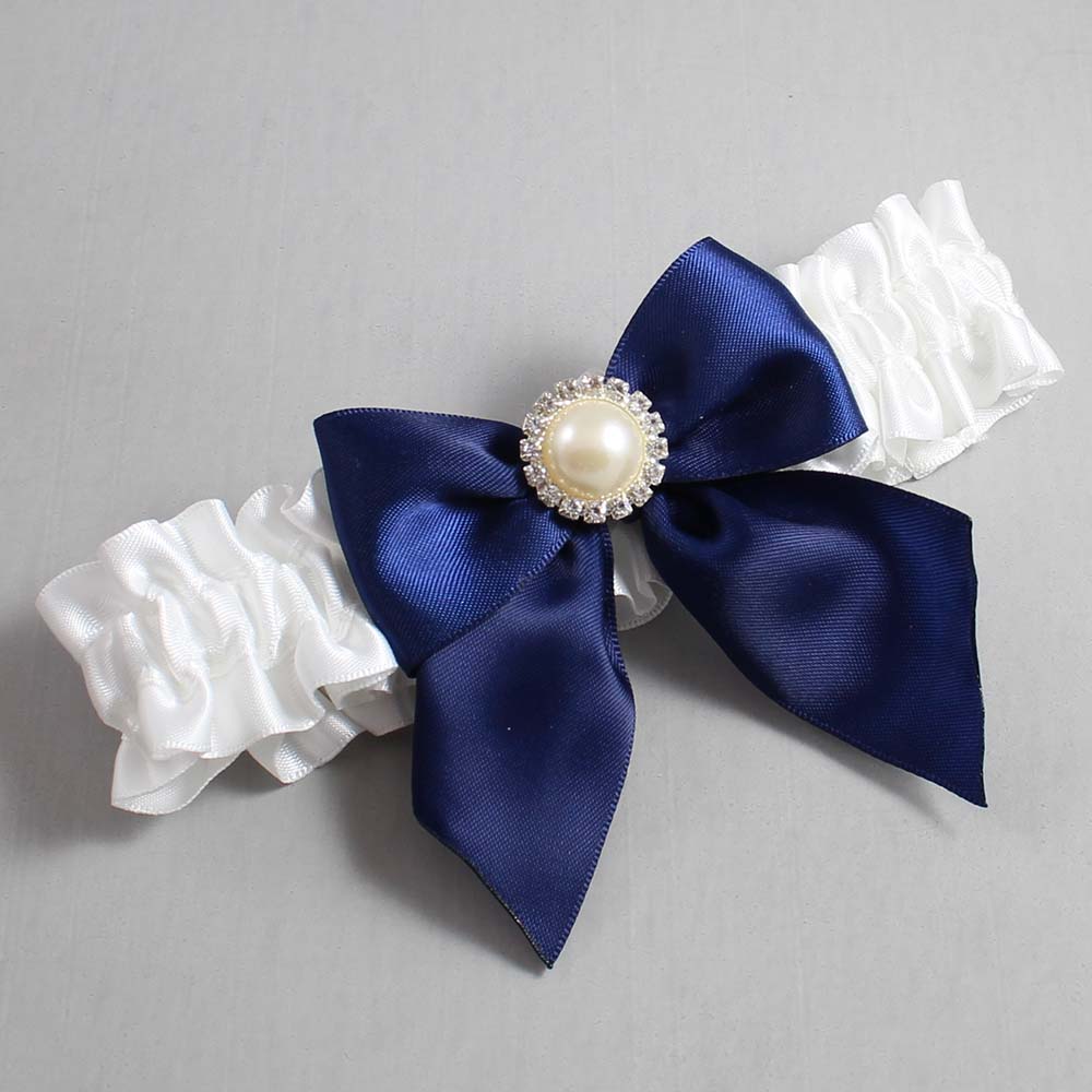 White and Navy Blue Satin Wedding Garter / White and Blue Wedding Garters / Wedding Garter / Custom Wedding Garter / Bridal Garter / Prom Garter / Linda Joyce Couture / Personalized Garter / Personalized Wedding Garter / Personalized Prom Garter
