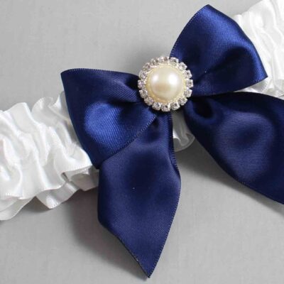White and Navy Blue Satin Wedding Garter / White and Blue Wedding Garters / Wedding Garter / Custom Wedding Garter / Bridal Garter / Prom Garter / Linda Joyce Couture / Personalized Garter / Personalized Wedding Garter / Personalized Prom Garter