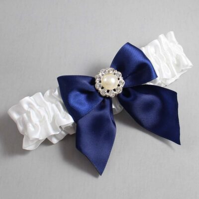 White and Navy Blue Satin Wedding Garter / White and Blue Wedding Garters / Wedding Garter / Custom Wedding Garter / Bridal Garter / Prom Garter / Linda Joyce Couture / Personalized Garter / Personalized Wedding Garter / Personalized Prom Garter