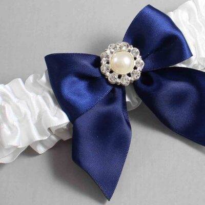 White and Navy Blue Satin Wedding Garter / White and Blue Wedding Garters / Wedding Garter / Custom Wedding Garter / Bridal Garter / Prom Garter / Linda Joyce Couture / Personalized Garter / Personalized Wedding Garter / Personalized Prom Garter