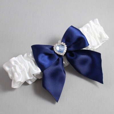 White and Navy Blue Satin Wedding Garter / White and Blue Wedding Garters / Wedding Garter / Custom Wedding Garter / Bridal Garter / Prom Garter / Linda Joyce Couture / Personalized Garter / Personalized Wedding Garter / Personalized Prom Garter
