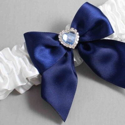 White and Navy Blue Satin Wedding Garter / White and Blue Wedding Garters / Wedding Garter / Custom Wedding Garter / Bridal Garter / Prom Garter / Linda Joyce Couture / Personalized Garter / Personalized Wedding Garter / Personalized Prom Garter