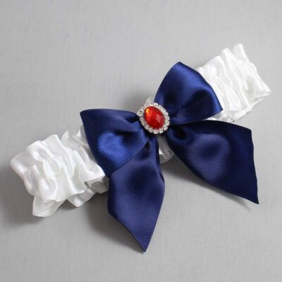 White and Navy Blue Satin Wedding Garter / White and Blue Wedding Garters / Wedding Garter / Custom Wedding Garter / Bridal Garter / Prom Garter / Linda Joyce Couture / Personalized Garter / Personalized Wedding Garter / Personalized Prom Garter