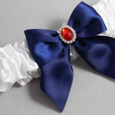 White and Navy Blue Satin Wedding Garter / White and Blue Wedding Garters / Wedding Garter / Custom Wedding Garter / Bridal Garter / Prom Garter / Linda Joyce Couture / Personalized Garter / Personalized Wedding Garter / Personalized Prom Garter