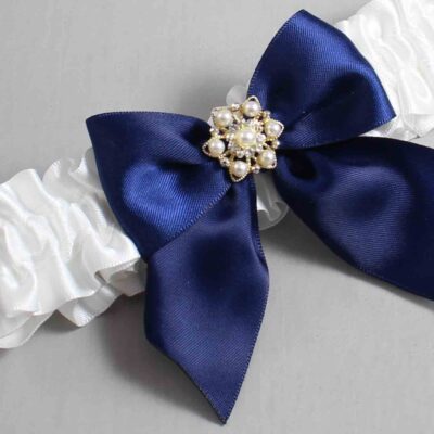 White and Navy Blue Satin Wedding Garter / White and Blue Wedding Garters / Wedding Garter / Custom Wedding Garter / Bridal Garter / Prom Garter / Linda Joyce Couture / Personalized Garter / Personalized Wedding Garter / Personalized Prom Garter