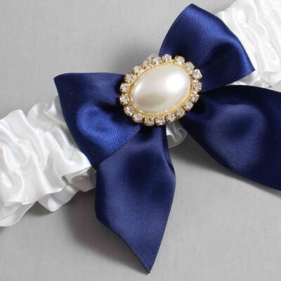 White and Navy Blue Satin Wedding Garter / White and Blue Wedding Garters / Wedding Garter / Custom Wedding Garter / Bridal Garter / Prom Garter / Linda Joyce Couture / Personalized Garter / Personalized Wedding Garter / Personalized Prom Garter