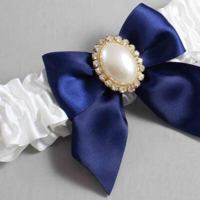 White and Navy Blue Satin Wedding Garter / White and Blue Wedding Garters / Wedding Garter / Custom Wedding Garter / Bridal Garter / Prom Garter / Linda Joyce Couture / Personalized Garter / Personalized Wedding Garter / Personalized Prom Garter