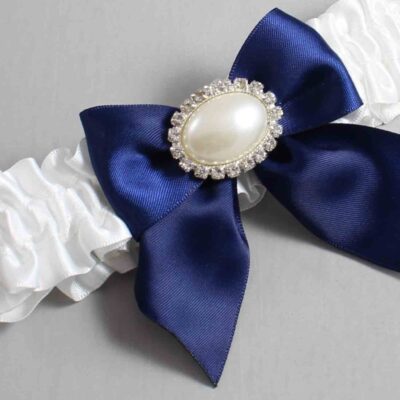 White and Navy Blue Satin Wedding Garter / White and Blue Wedding Garters / Wedding Garter / Custom Wedding Garter / Bridal Garter / Prom Garter / Linda Joyce Couture / Personalized Garter / Personalized Wedding Garter / Personalized Prom Garter