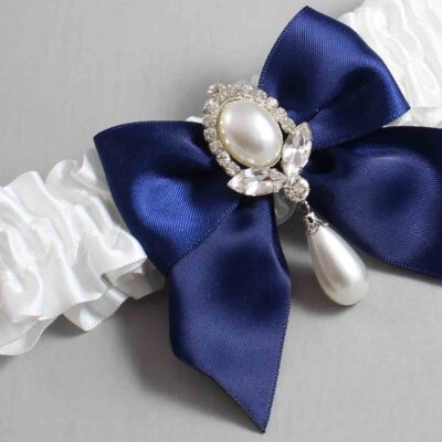 White and Navy Blue Satin Wedding Garter / White and Blue Wedding Garters / Wedding Garter / Custom Wedding Garter / Bridal Garter / Prom Garter / Linda Joyce Couture / Personalized Garter / Personalized Wedding Garter / Personalized Prom Garter