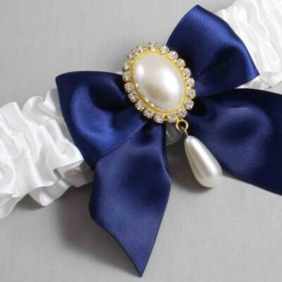 White and Navy Blue Satin Wedding Garter / White and Blue Wedding Garters / Wedding Garter / Custom Wedding Garter / Bridal Garter / Prom Garter / Linda Joyce Couture / Personalized Garter / Personalized Wedding Garter / Personalized Prom Garter