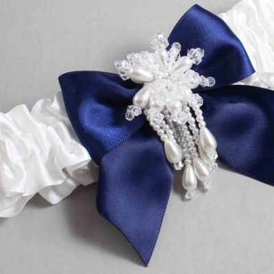 White and Navy Blue Satin Wedding Garter / White and Blue Wedding Garters / Wedding Garter / Custom Wedding Garter / Bridal Garter / Prom Garter / Linda Joyce Couture / Personalized Garter / Personalized Wedding Garter / Personalized Prom Garter