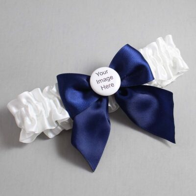 White and Navy Blue Satin Wedding Garter / White and Blue Wedding Garters / Wedding Garter / Custom Wedding Garter / Bridal Garter / Prom Garter / Linda Joyce Couture / Personalized Garter / Personalized Wedding Garter / Personalized Prom Garter
