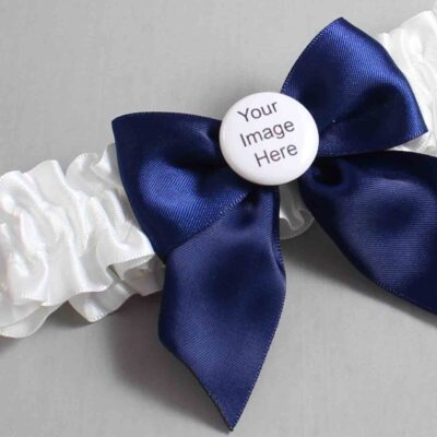 White and Navy Blue Satin Wedding Garter / White and Blue Wedding Garters / Wedding Garter / Custom Wedding Garter / Bridal Garter / Prom Garter / Linda Joyce Couture / Personalized Garter / Personalized Wedding Garter / Personalized Prom Garter