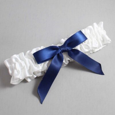 White and Navy Blue Satin Wedding Garter / White Wedding Garters / Wedding Garter / Custom Wedding Garter / Bridal Garter / Prom Garter / Linda Joyce Couture / Personalized Garter / Personalized Wedding Garter / Personalized Prom Garter