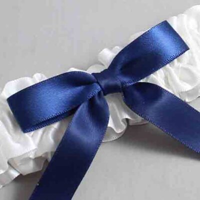 White and Navy Blue Satin Wedding Garter / White Wedding Garters / Wedding Garter / Custom Wedding Garter / Bridal Garter / Prom Garter / Linda Joyce Couture / Personalized Garter / Personalized Wedding Garter / Personalized Prom Garter