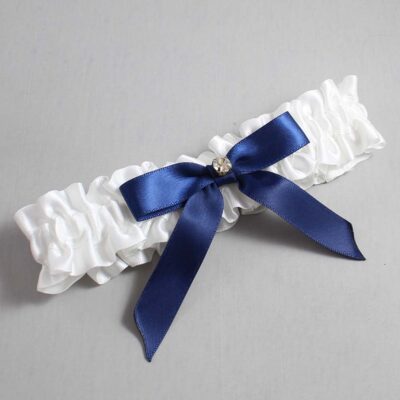 White and Navy Blue Satin Wedding Garter / White Wedding Garters / Wedding Garter / Custom Wedding Garter / Bridal Garter / Prom Garter / Linda Joyce Couture / Personalized Garter / Personalized Wedding Garter / Personalized Prom Garter