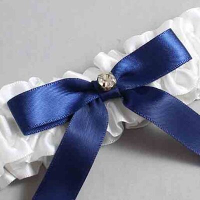 White and Navy Blue Satin Wedding Garter / White Wedding Garters / Wedding Garter / Custom Wedding Garter / Bridal Garter / Prom Garter / Linda Joyce Couture / Personalized Garter / Personalized Wedding Garter / Personalized Prom Garter