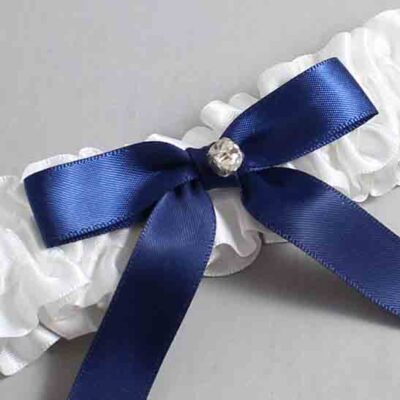 White and Navy Blue Satin Wedding Garter / White Wedding Garters / Wedding Garter / Custom Wedding Garter / Bridal Garter / Prom Garter / Linda Joyce Couture / Personalized Garter / Personalized Wedding Garter / Personalized Prom Garter